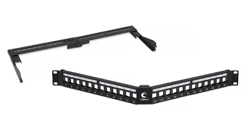 Cabeus PLB-24-CON Угловая модульная патч-панель 19, 24 порта, 1U , для неэкранированных модулей, с задним кабельным организатором (без модулей) | код 7983c | Cabeus
