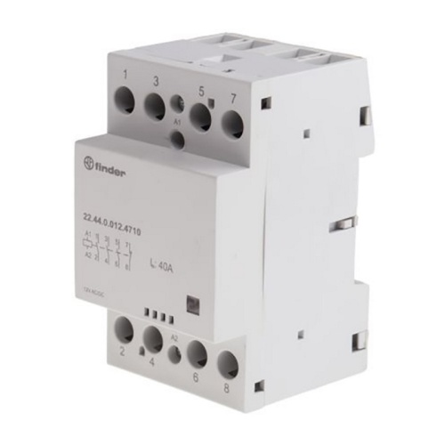 Модульный контактор, 3NO+1NC 40А (зеркальные контакты EN 60947-4-1), контакты AgSnO2, катушка 24В АС/DC, ширина 53.5мм, степень защиты IP20, опции: мех.индикатор | код 224400244717 | FINDER