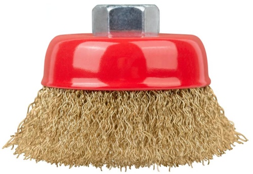 Кордщетка-чашка, гайка М14, стальная латунированная волнистая проволока 65 мм | код 39265 | FIT фото 4