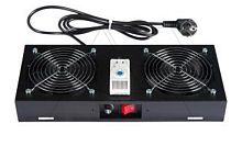 Блок охлаждения в крышу для навесных щитов, 2 вентилятора, термостат, кнопка включения/отключения, черный | код LN-FAN-THM-2FWM-BL | LANDE