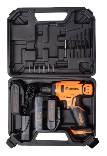 Дрель-шуруповерт аккумуляторная ДА-16Л-2КА с набором оснастки 65 предметов Вихрь 72/14/49 фото 6