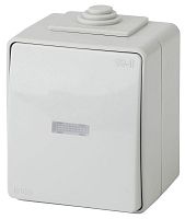 Выключатель 1-кл. ОП Эра Эксперт 10А IP65 11-1602-03 250В 10AX с подсветкой сер. | Код. Б0035974 | ЭРА