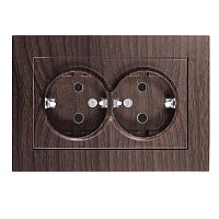 Розетка двухместная UNIVersal серия Афина с/з, с/у, 16А, 220В, венге (еврослот), механизм | код A0128-V | Universal