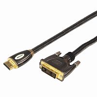 Шнур HDMI - DVI-D с фильтрами, длина 5 метров, шелк 24K (GOLD Luxury) (блистер) REXANT | код 17-6606 | REXANT