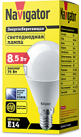 Лампа светодиодная 61 335 NLL-G45-8.5-230-6.5K-E14 8.5Вт шар матовая 6500К холод. бел. E14 730лм 176-264В Navigator 61335