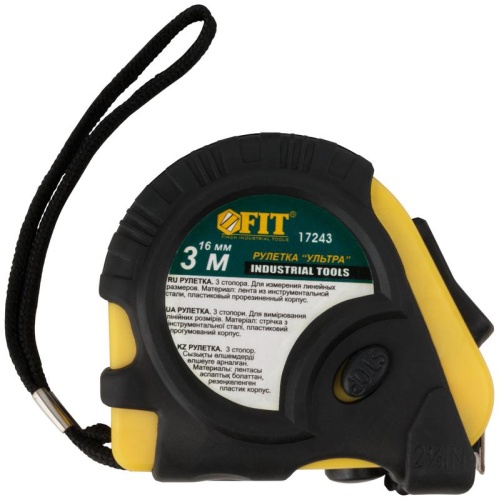 Рулетка Ультра 3мх16мм прорезиненный корпус тройн. стопор FIT 17243 Рулетка Ультра 3мх16мм прорезиненный корпус тройн. стопор FIT 17243