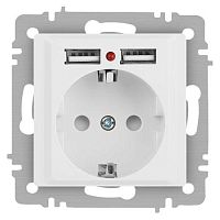 Розетка 1-м СП Accent 6-410-01М 16А IP20 250В P+E Schuko защ. шторки + 2хUSB бел. матов. Intro Б0063691