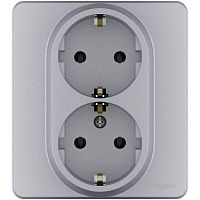 Розетка 2 x 2К+З немецкий стандарт 16 А 250 В~ INSPIRIA алюминий | код 673752 | Legrand