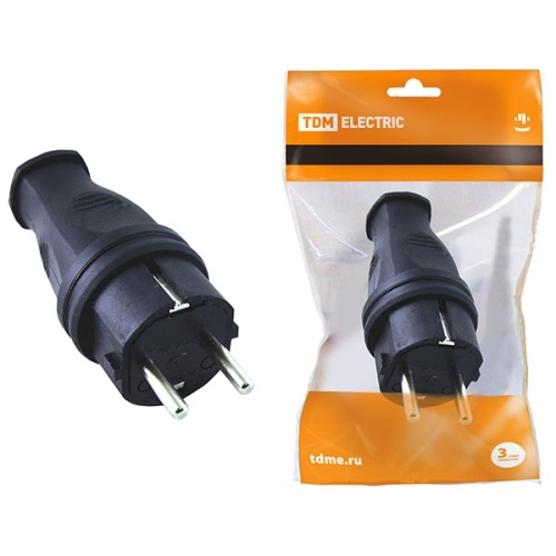 Вилка прямая каучук 2Р+РЕ 16А 250В IP44 TDM | код SQ0612-0001| TDM