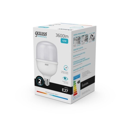 Лампа светодиодная Elementary 42Вт T120 цилиндр 4000К нейтр. бел. E27 3600лм GAUSS 63224 фото 3