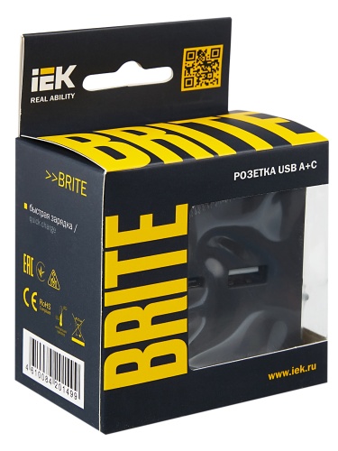 BRITE Роз. USB A+C 18Вт РЮ11-1-БрГ граф. IEK | код BR-U22-018-K53 | IEK фото 4