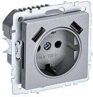 Розетка BRITE РЮш10-1-БрА 16А с USB A+A 2.1А с заземл. защ. шторки алюм. | код. BR-R14-16-U21-D21-K47 | IEK