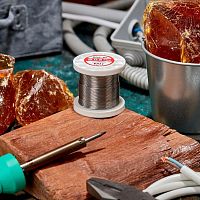 Припой с канифолью ПОС-61, 100г, 0,8мм, (олово 61%, свинец 39%), катушка | код 09-3170 | REXANT