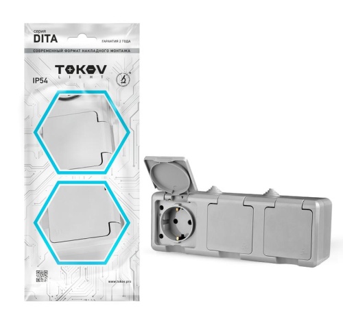 Розетка 3-м ОП Dita 16А IP54 250В с заземл. с сер. крышкой сер. | код. TKL-DT-R3Z-C06-IP54 | TOKOV ELECTRIC Розетка 3-м ОП Dita 16А IP54 250В с заземл. с сер. крышкой сер. | код. TKL-DT-R3Z-C06-IP54 | TOKOV ELECTRIC