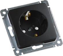 MASTER Розетка одноместная с заземляющим контактом, со шторками, скрытой установки, в рамку, черный | код РС16-412-08 | HEGEL