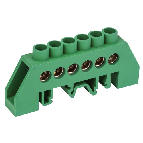 Шина PE земля в комбинированном зеленом изоляторе на DIN-рейку 6x9 мм 6 групп REXANT | код 11-2306 | REXANT