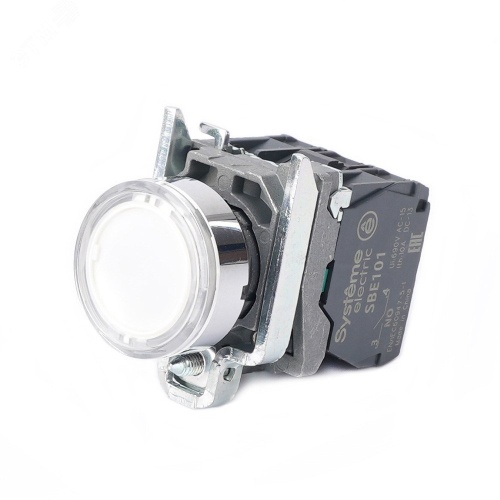 Кнопка SB4 с подсвет в сборе модуль 22мм белая металл 230-240ВAC 1НО+1НЗ | код SB4BW31M5 | Systeme Electric