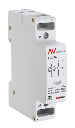 Контактор модульный КМ 25А 2NC 48VAC (1 мод.) AVERES EKF | код km-av-1-25-02-48V | EKF