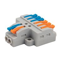 Клемма СМК 2х3 проходная разветвительная 2 полюса, с монтажной площадкой (1 ввод, 3 вывода на полюс) (50 шт./уп.) REXANT | код 07-5234 | REXANT