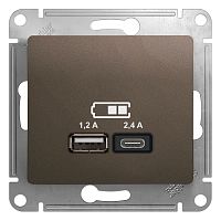 GLOSSA USB РОЗЕТКА A+С, 5В/2,4А, 2х5В/1,2 А, механизм, ШОКОЛАД | код GSL000839 | Systeme Electric