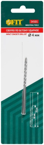 Сверло победитовое ударное трехгранный хвостовик (уп. для бетона; кирпича) 4х75мм FIT 34501 фото 3 Сверло победитовое ударное трехгранный хвостовик (уп. для бетона; кирпича) 4х75мм FIT 34501 фото 3