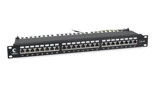 Cabeus PL-24-Cat.6a-SH-Dual IDC Патч-панель 19 (1U), 24 порта RJ-45, категория 6a, полностью экранированная, с задним кабельным организатором | код 7653c | Cabeus