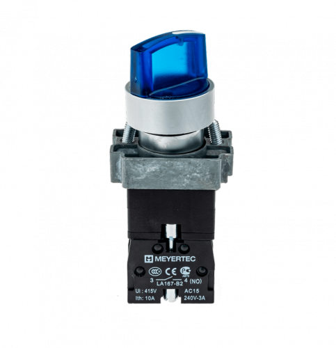 Переключатель с LED подсветкой, 220V AC/DC, синий, 3 полож. 1NO, фикс., мет. MTB2-BK3663 | код 58227 | MEYERTEC