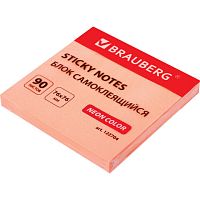 Блок самоклеящийся (стикеры), BRAUBERG, НЕОНОВЫЙ, 76х76 мм, 90 листов, розовый, 122704 | код 122704 | BRAUBERG