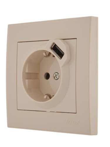 Розетка 1-м СП Rain 16А с заземл. + USB разъем крем. LEZARD 703-0303-181 фото 4 Розетка 1-м СП Rain 16А с заземл. + USB разъем крем. LEZARD 703-0303-181 фото 4