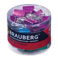Зажимы для бумаг BRAUBERG, КОМПЛЕКТ 40 шт., 19 мм, на 60 листов, цвет металлик, пластиковый цилиндр, 223504 | код 223504 | BRAUBERG