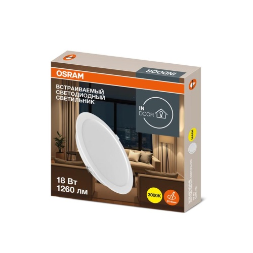 Светильник светодиодный Downlight DL 830 18Вт 3000К IP20 1260лм ДВО даунлайт кругл. встраиваем. бел. OSRAM 4607194235421 фото 3