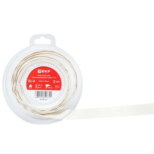 Термоусаживаемая трубка ТУТ нг 8/4 белая ролик 2 м EKF | код tut-8-w-b | EKF фото 5