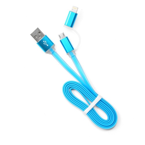 Кабель USB 2.0 Cablexpert CC-mAPUSB2bl1m, AM/microBM 5P - iPhone lightning, 1м, комбо кабель, алюминиевые разъемы, голубой, блистер | код CC-mAPUSB2bl1m | Cablexpert