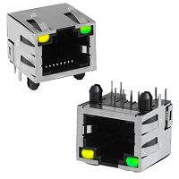 Гнездо-розетка экранированная RJ 8P8C FTP RUICHI TJ8 c LED индекацией, под пайку | код 114425 | Ruichi