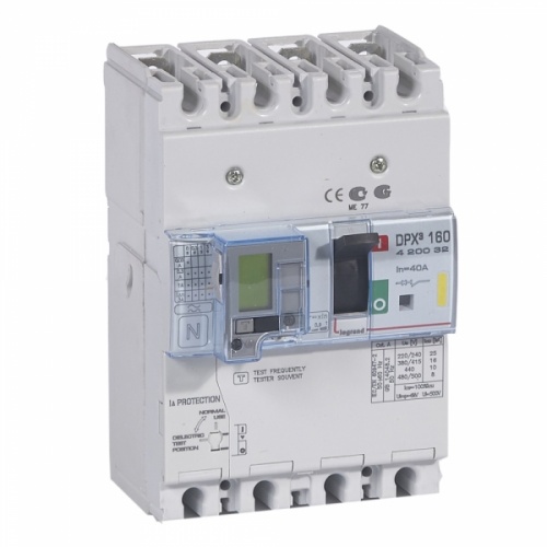Автоматический выключатель DPX3 160 -  термомагн. расц. - с диф. защ. - 16 кА - 400 В~ - 4П - 40 А | код. 420032 | Legrand 
