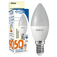 Лампа светодиодная LED 6w 4000К, E14, 540Лм, матовая свеча IONICH | код 1529 | Universal