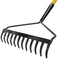 Грабли ГП-12 с желтым метализированным черенком, прямой зуб, 12 зубьев | код 76968 | РОС