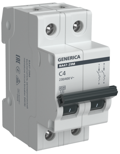 Авт. выкл. ВА47-29М 2P 4А 4,5кА C GENERICA | код MVA21-2-004-C-G | GENERICA by IEK Авт. выкл. ВА47-29М 2P 4А 4,5кА C GENERICA | код MVA21-2-004-C-G | GENERICA by IEK