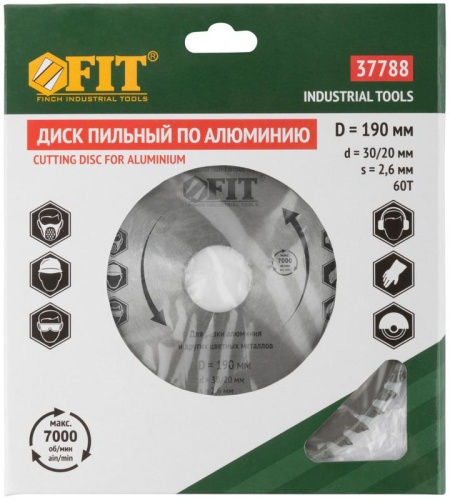 Диск пильный для циркулярных пил по алюм. 190х30/20х60T FIT 37788 фото 3