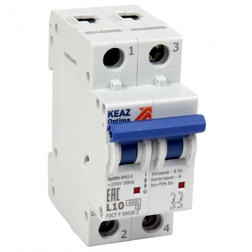 Автоматический выключатель OptiDin BM63-2NZ50-ОМ4-РЕГ | код 281872 | КЭАЗ Автоматический выключатель OptiDin BM63-2NZ50-ОМ4-РЕГ | код 281872 | КЭАЗ