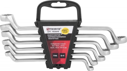 W2S6PR Набор ключей гаечных накидных изогнутых серии ARC на держателе, 8-19 мм, 6 предметов | код W2S6PR | Thorvik
