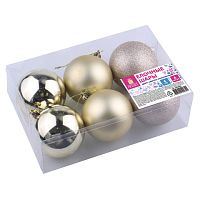 Шары елочные ЗОЛОТАЯ СКАЗКА, НАБОР 6 штук, пластик, 6 см, СВЕТЛОЕ ЗОЛОТО (глянец, матовый, глиттер) | код 590866 | ЗОЛОТАЯ СКАЗКА