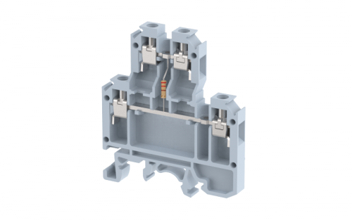 Клемма проходная винтовая с электронными компонентами 2,5 мм2, двухуровневая, с резистором, на 4 подключения, серая KUDD4R_MTXXX | код 1102520360 | Elmex