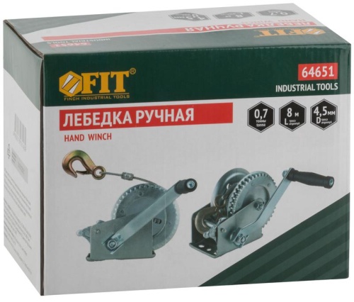 Лебедка шестеренчатая сталь ной трос 8 м х 4.5 мм 700 кг | код 64651 | FIT фото 3