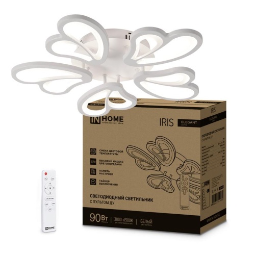 Светильник светодиодный ELEGANT IRIS 90Вт 3000-6500К 7000лм 230В 545х557х90мм с пультом ДУ бел. | код 4690612051475 | IN HOME