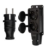 Набор розетка 2 гнезда + вилка 16 А, IP54 каучук REXANT | код 111-001-112 | REXANT