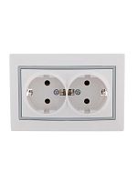 Розетка 2-м СП Мира 16А IP20 с заземл. с сер. вставкой керамика бел. LEZARD 701-0215-127