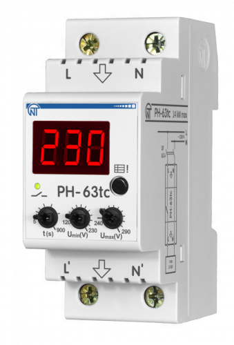 Реле напряжения РН-63tc - 63А – 220В DIN – рейка для защиты техники во всей квартире 2 DIN, журнал аварий, температурная защита | код 3425600063tс | Новатек-Электро