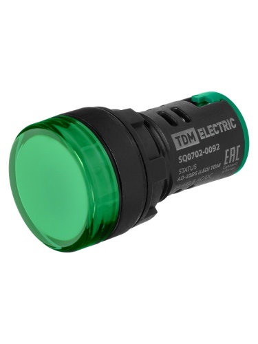 STATUS Лампа сигнальная AD-22DS, LED, d22 мм, 24-440 В AC/DC, зеленый TDM | код SQ0702-0092 | TDM