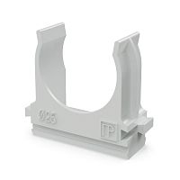 Крепёж-клипса для труб d25 мм безгалогенная (HF) атмосферостойкая серая (100шт/1000шт уп/кор) Промрукав | код PR13.0346 | ПРОМРУКАВ